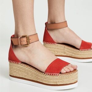 See By Chloe Red and Tan Espadrilles